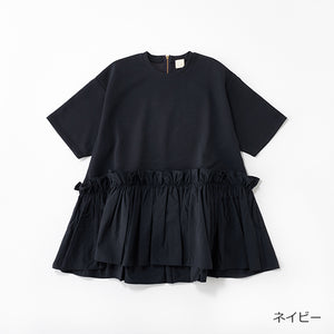 [THREE SQUARE]ペプラムコンビハーフスリーブプルオーバー