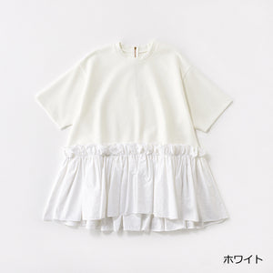 [THREE SQUARE]ペプラムコンビハーフスリーブプルオーバー